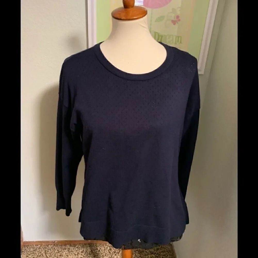 DKNY Navy Blue Sweater With Black Lace Shell #145